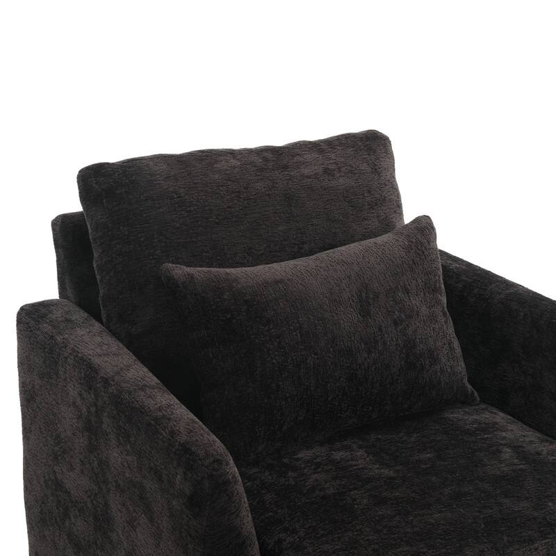 Mid Century Modern Chenille Fabric Armchair with Solid Wood Frame