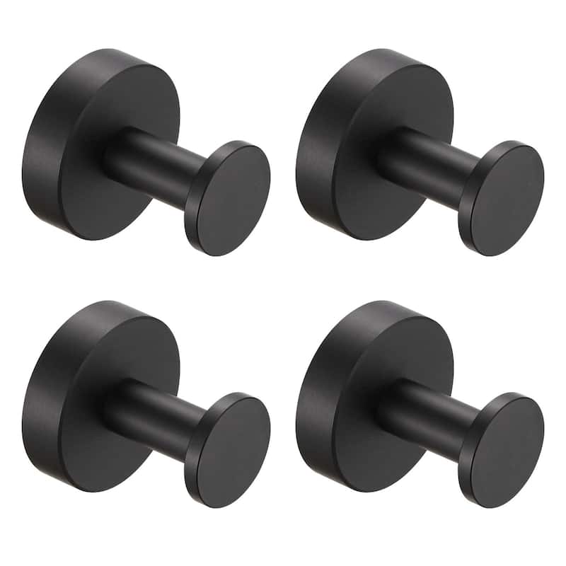 Wall Mounted Towel Hooks 4 Pack Bathroom Robe Hook for Cabinet Closet Door Heavy Duty Wall Hooks for Kitchen, Hotel, Washroom - Matte Black