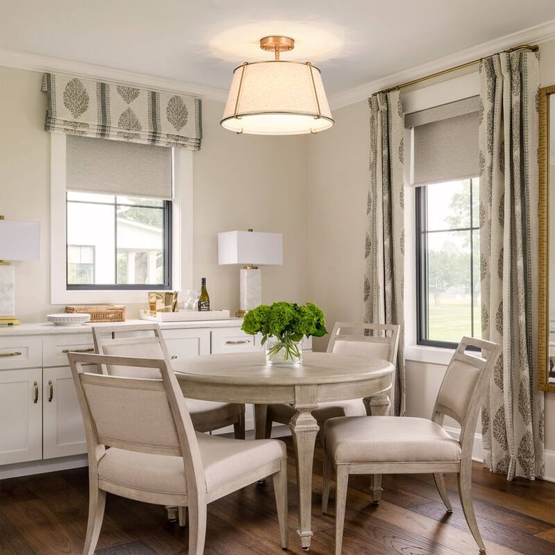 Brass 4-Light Wide Drum Linen Ceiling Light - 17in Mid-Century