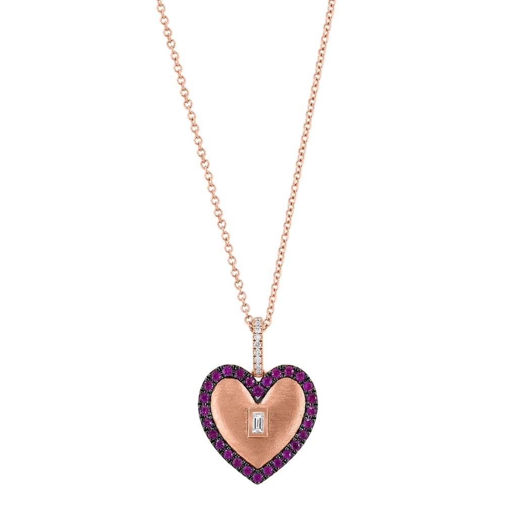 EFFY 14K Gold Diamond Natural Ruby Heart Pendant Necklace