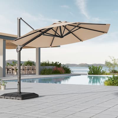 LIVOOSUN Outdoor Cantilever Offset Patio 11Ft Aluminum Umbrella w/Base