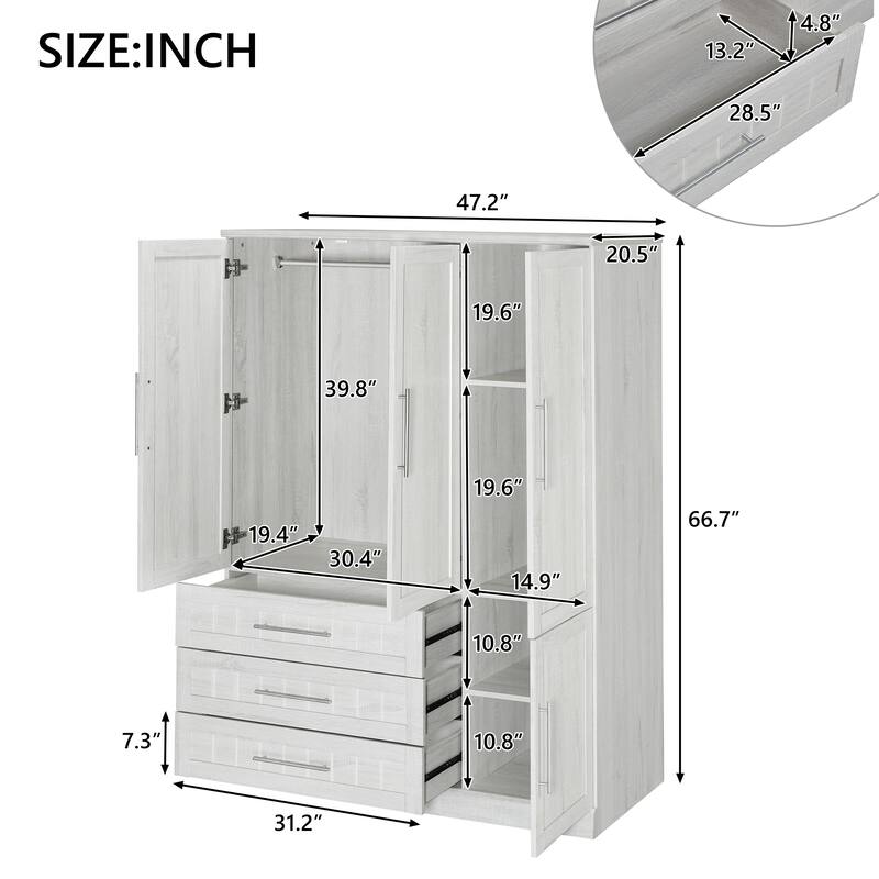 Four Door Wardrobe Armoire Closet with Three Drawers for Stylish and Convenient Storage Solutions