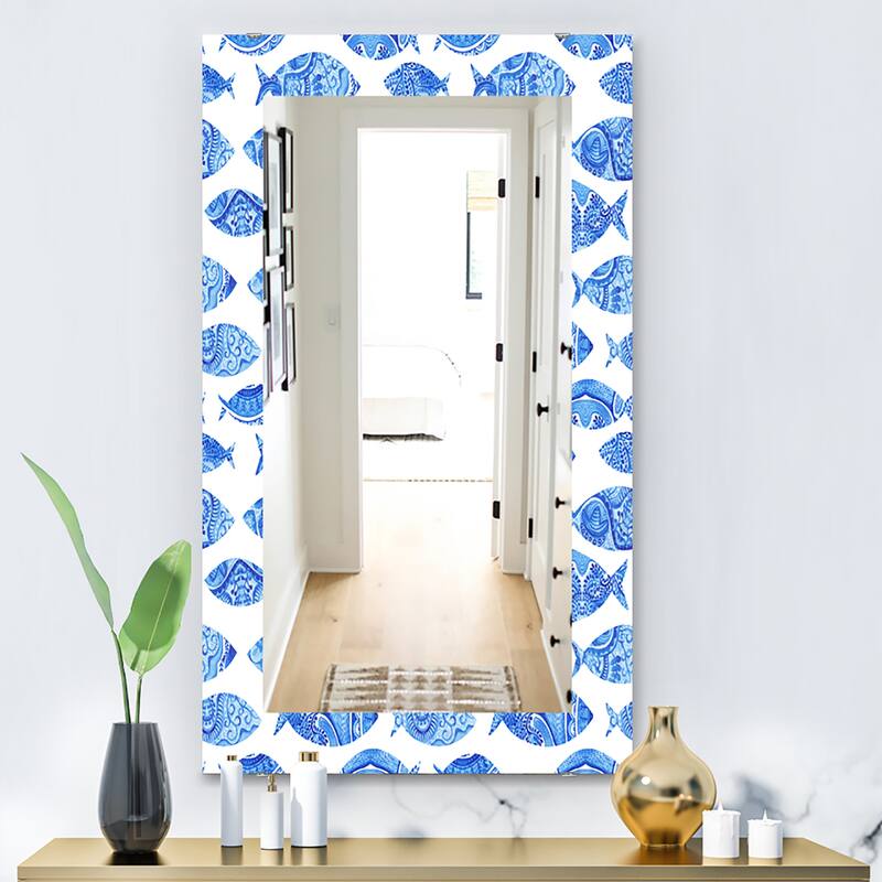 Designart 'Costal Creatures 1' Traditional Mirror - Frameless Printed Wall Mirror - 29.5 in. wide x 47.4 in. high