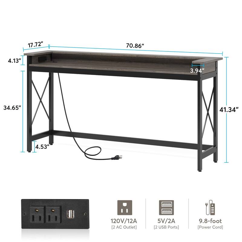 Sofa CouchTable with Outlets and USB Ports, 70.9 inch Long Entryway Console Table