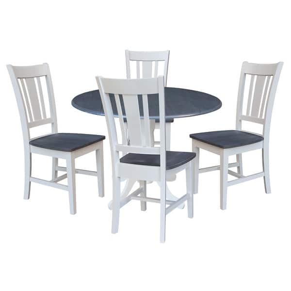 slide 2 of 12, 42 in. Drop Leaf Dining Table with Splat Back Chairs - Dining Set White/Heather Gray - 5-Piece Set