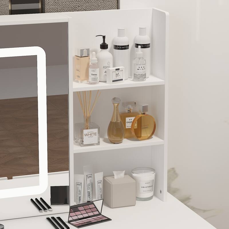 Kerrogee Makeup Vanity Set with Adjustable Lighted Mirror & Stool - 39.4"L x 19.7"W x 53.5"H