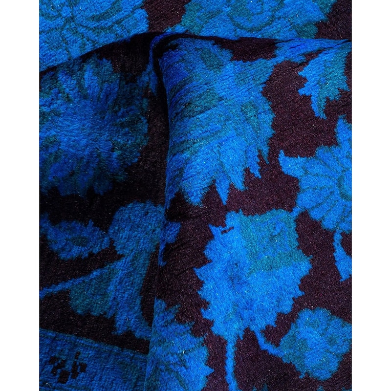 Overton Hand Knotted Wool Vintage Inspired Modern Contemporary Overdyed Blue Area Rug - 4' 3" x 6' 3"