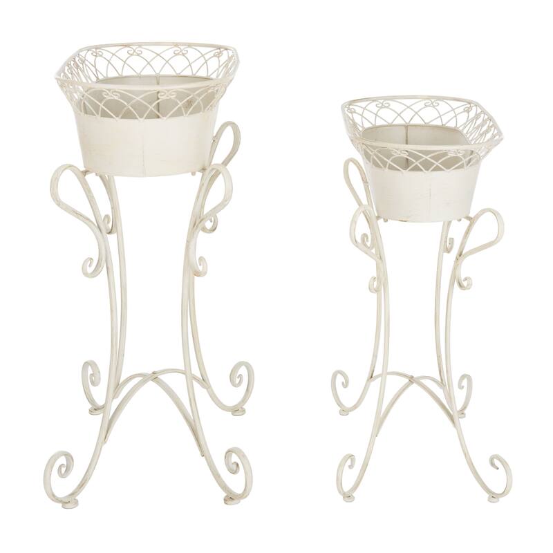 SAFAVIEH Kaya Victorian Scroll Iron Outdoor Planter Set of 2 - 28.4" W x 15.4" D x 32.7 H - 28Wx32Dx15H