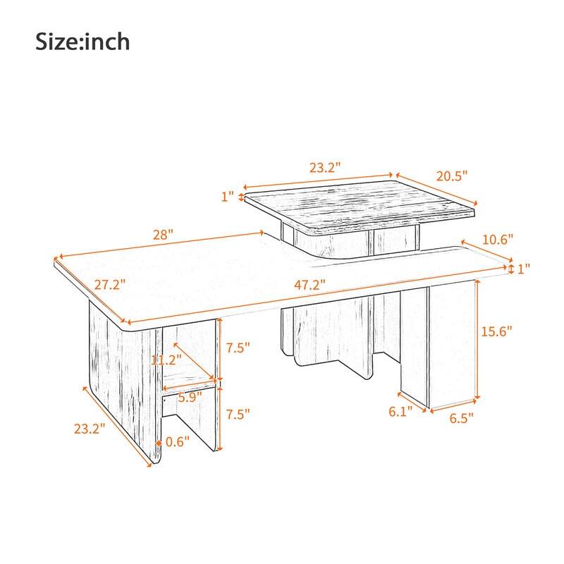 Set of 2 Modern Farmhouse Nesting Coffee Tables, Wood Finish Rectangle Living Room & Sofa Side Tables