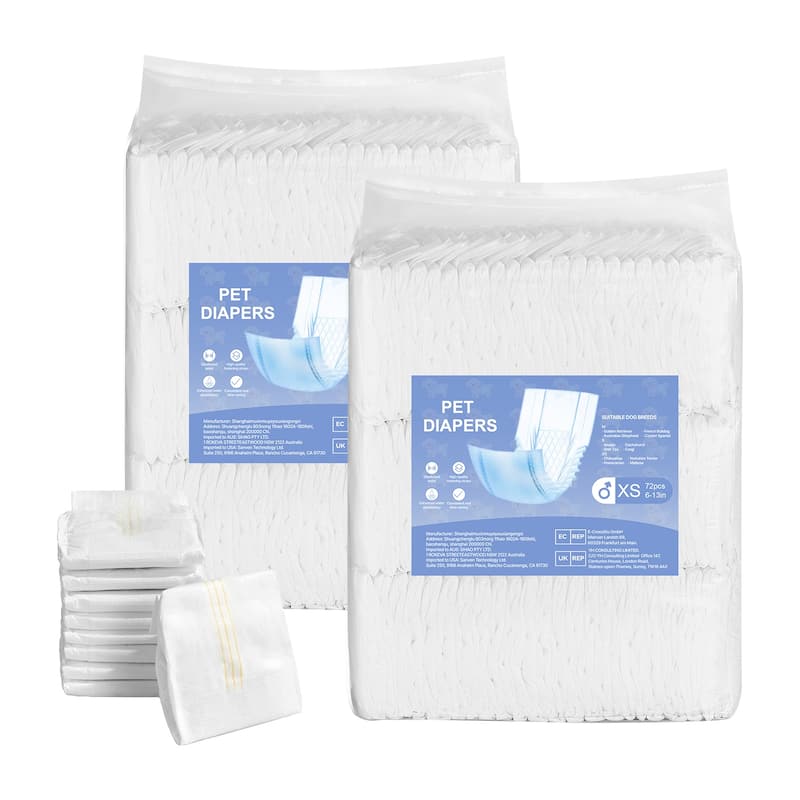 UIMOSO Disposable Male Dog Diapers, Super Absorbent Male Dog Wraps, 360 ° Leak-Proof Belly Bands with Wetness Indicator - XS, 144 Count (2 Packs of 72)