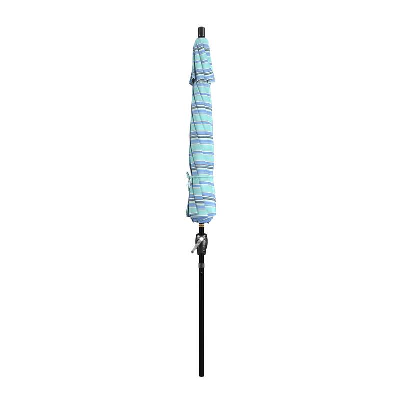 California Umbrella 9' Round Crank Lift Push Button Tilt Black Aluminum Patio Umbrella with Sunbrella Spectrum Dove Fabric
