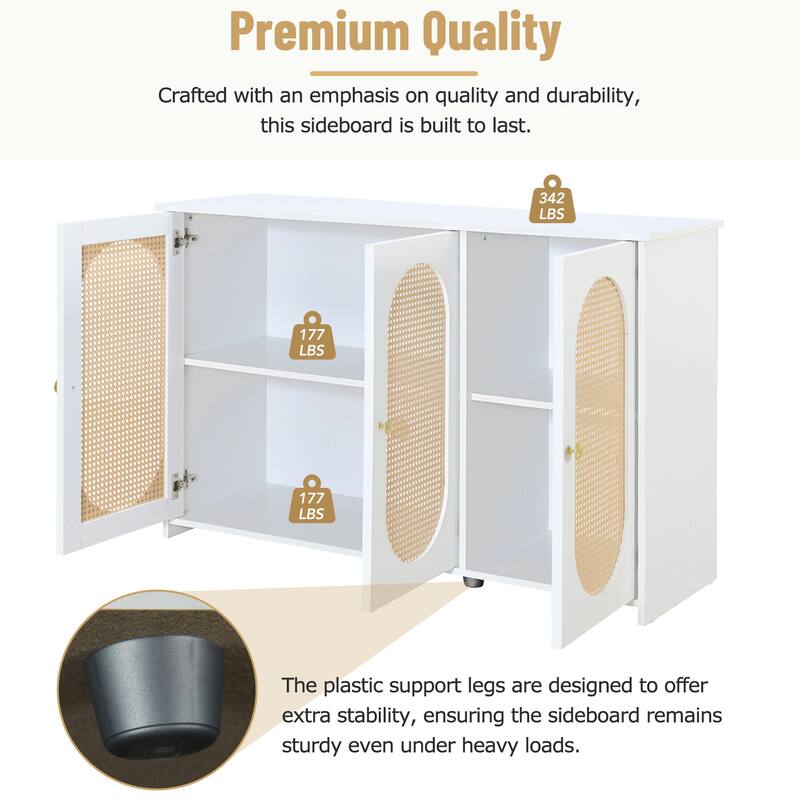 Oval Rattan Doors Sideboard with Adjustable Shelves