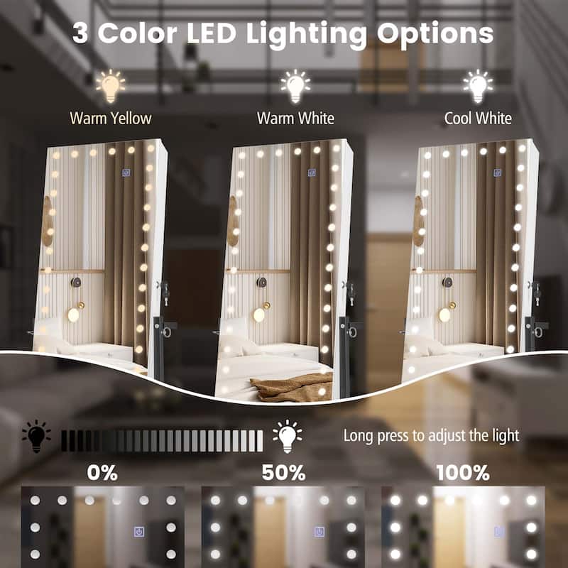 Costway 3 Color 46 LED Lights Mirror Jewelry Cabinet Armoire - See Details