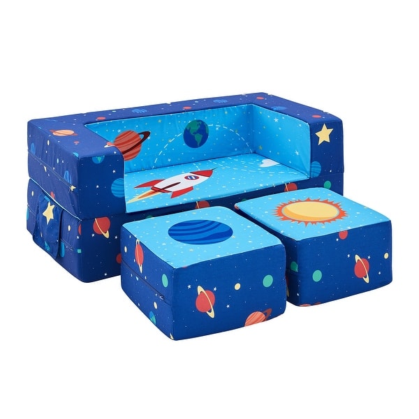 slide 2 of 10, Kids Couch Modular Loveseat Children Furniture for Playroom Blue Light