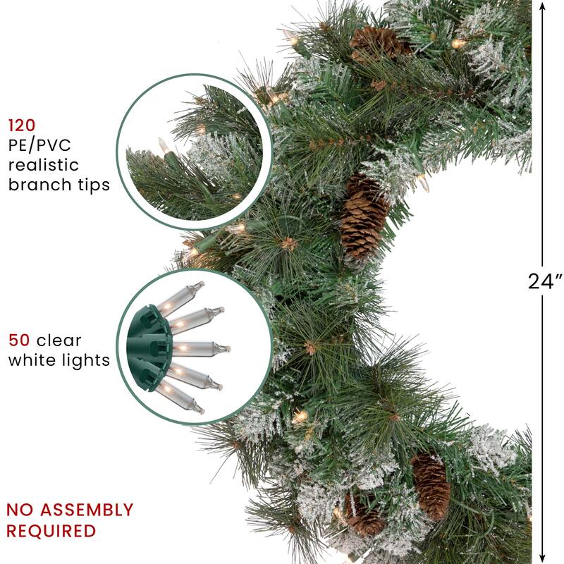 Snow Valley Pine Artificial Christmas Wreath, 24-Inch, Clear Lights