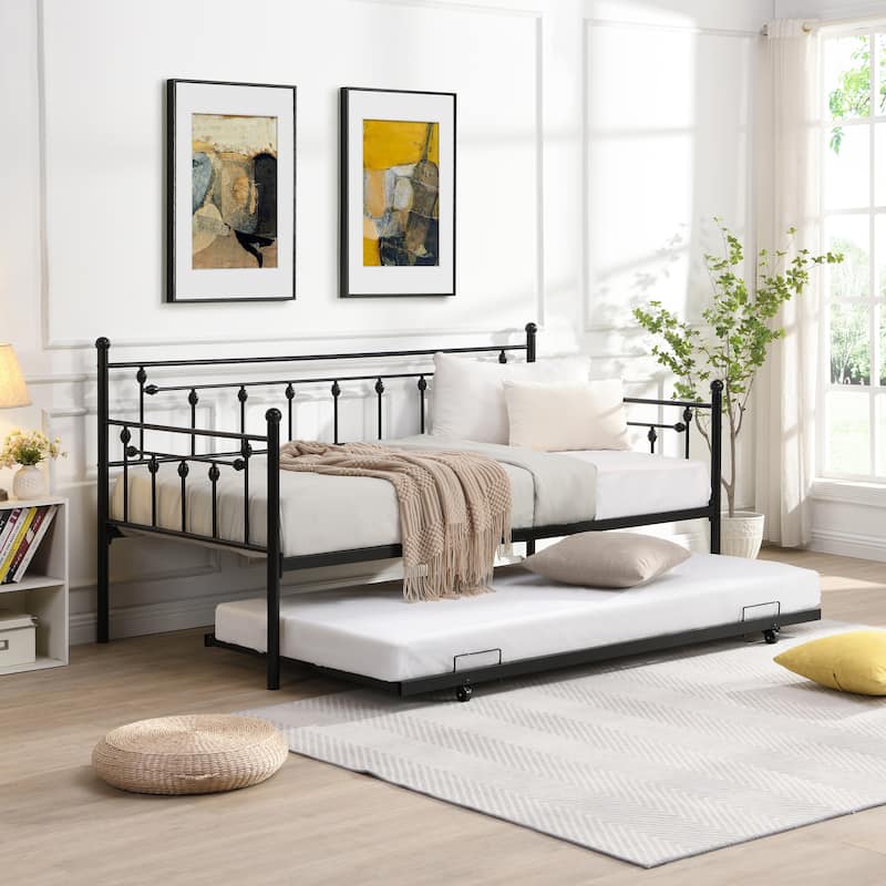 Daybed with trundle - Black - Twin