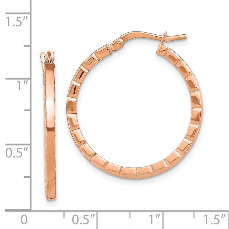 Curata 14k Rose Gold Striped Edge Hoop Earrings - 27.1x26mm