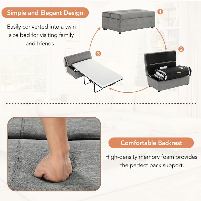 Roomfitters Twin Folding Ottoman Sleeper Bed with Mattress Convertible Guest Bed