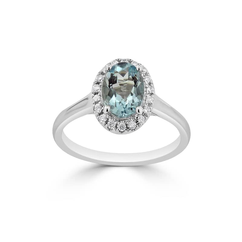 Auriya Classic 5/8ct Oval Aquamarine and Halo Diamond Engagement Ring 1/8cttw 14k Gold