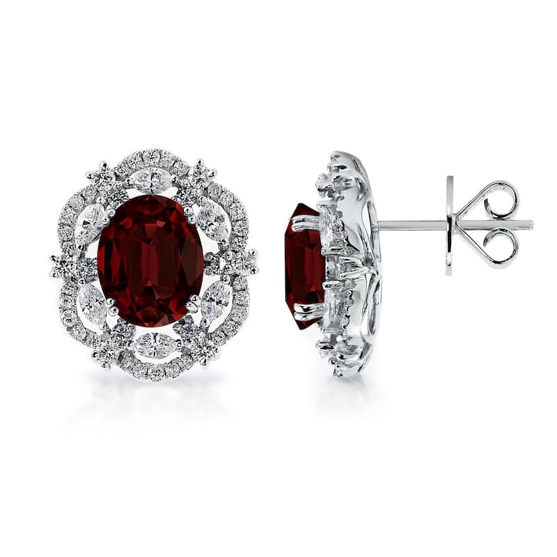 Auriya 5 5/8ct Fancy Oval-cut Garnet Halo Diamond Stud Earrings 1 3/4ctw 18k Gold