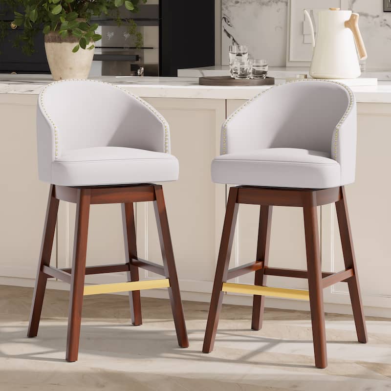 31.9" Bar Height Modern Swivel Bar Stools Upholstered Solid Wood Barstools