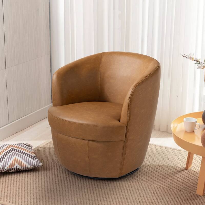 32" Wide PU Leather Swivel Barrel Chair with Metal Base