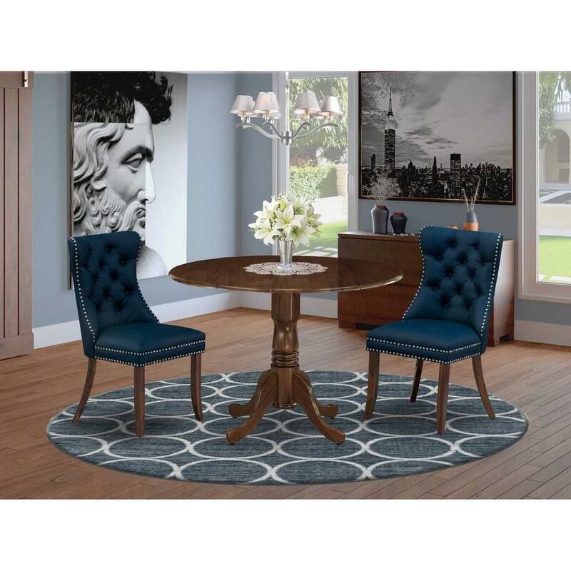 3-Piece Antique Walnut Finish Solid Wood Top-Round Dining Room Set -Seats 4