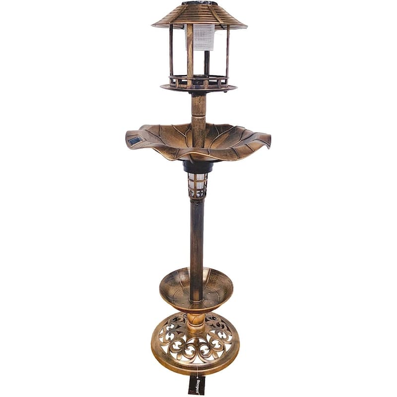 Solar Outdoor Bird Bath Antique Pedestal Fountain Decor Backyard, Gardens W/planter Foundation, Feeder, Stylish Led Lamp