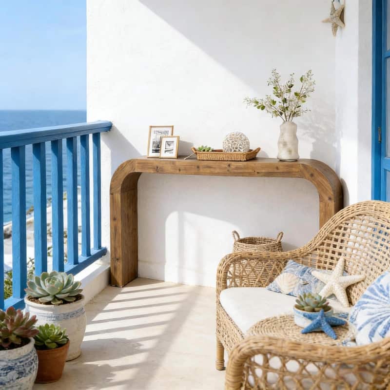 Farmhouse Wood Sofa Table - Narrow Side Table with Curved Design