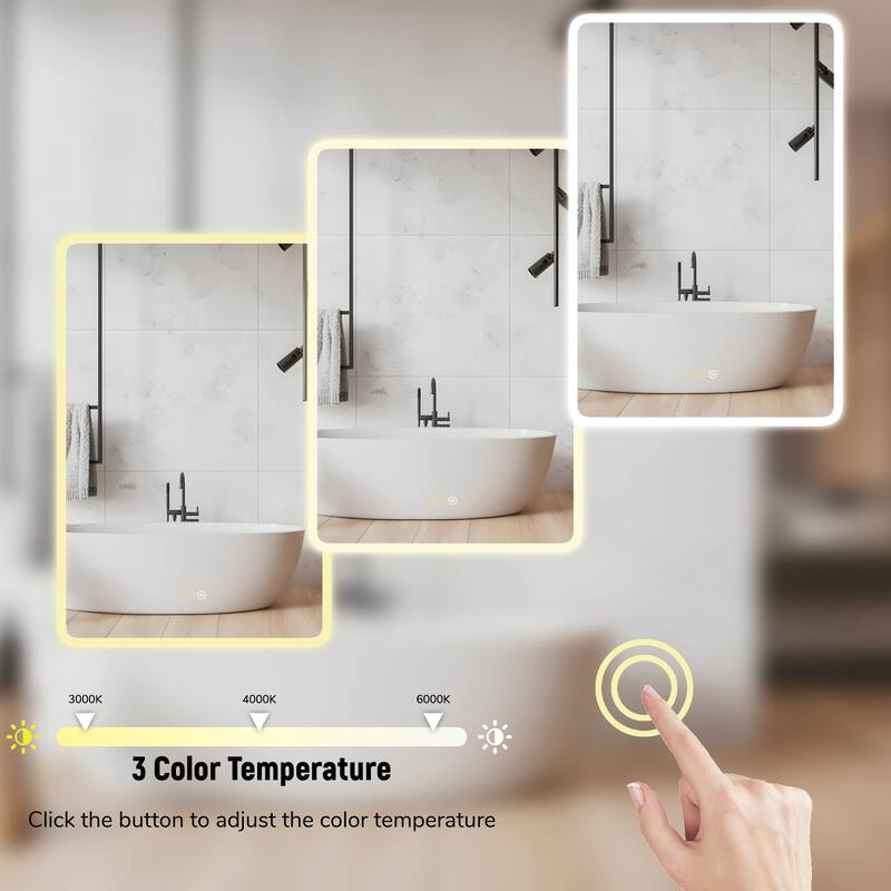 Rounded Edge LED Medicine Cabinet with Mirror, Dimmable, Anti-fog, Adjustable Shelves, Recessed or Wall Mount, ETL Certified
