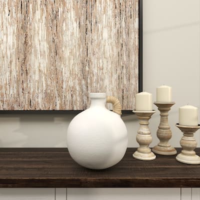 White Ceramic Jug Inspired Vase with Rattan Wrapped Handle