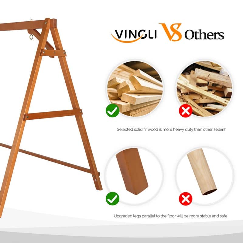 2-Person Carbonized Solid Wood Porch Swing Stand (without hanging swing)