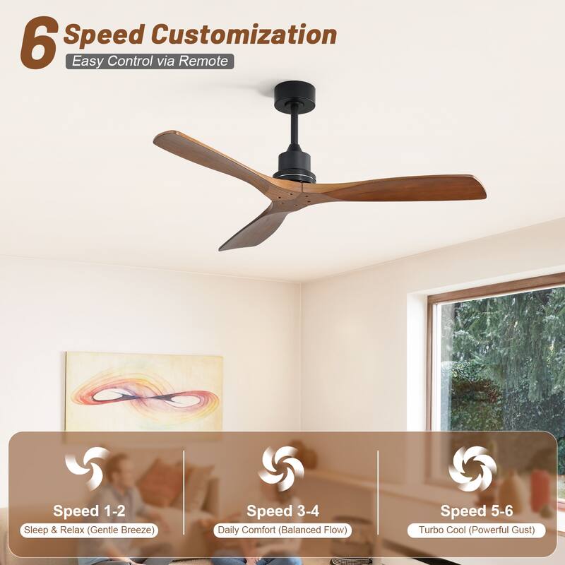 Sofucor 52 Inch Ceiling Fan without Light Solid Wood,with Remote,Smart Optional-Alexa/Google Assistant/APP/Remote Control