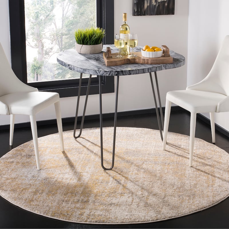 SAFAVIEH Adirondack Lida Modern Abstract Distressed Rug - 6' Round - Creme/Gold - Round