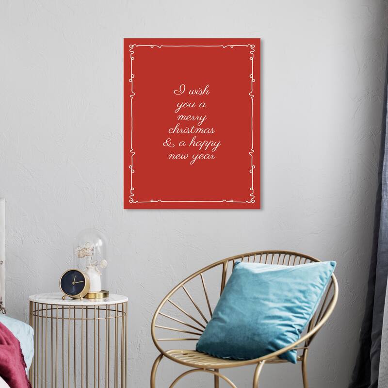 Wynwood Studio Canvas Holiday and Seasonal Christmas message in cursive Red Modern & Contemporary Wall Art Canvas Print - 20 x 24