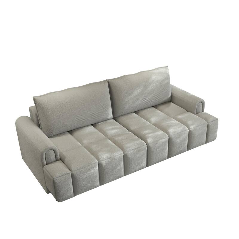 90.2" Sleeper Sofa with Pull-Out Bed, 3-in-1 Convertible Sofa Bed, Large Teddy Loveseat with Adjustable Backrest & Storage Seats
