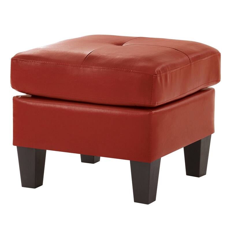 Faux Leather Upholstered Tufted Ottoman - 23" - Red