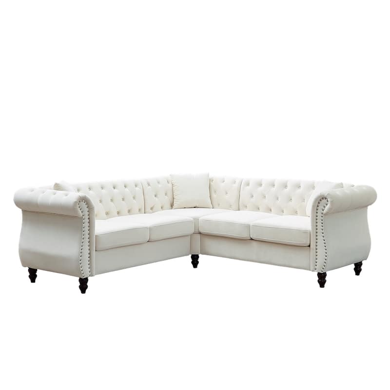 5-Seater Velvet L-Shaped Sectional Sofa with 3 Pillows and Wood Frame