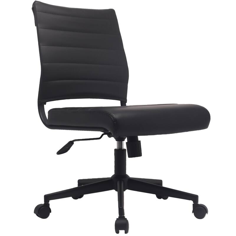 Executive Mid back PU Leather Office Chair Armless Side No Arms Tilt With Wheels and Padded Cushioned Seat on Black Base