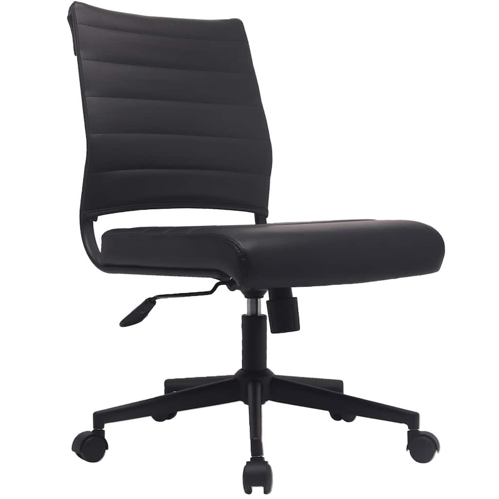 Executive Mid back PU Leather Office Chair Armless Side No Arms Tilt With Wheels and Padded Cushioned Seat on Black Base