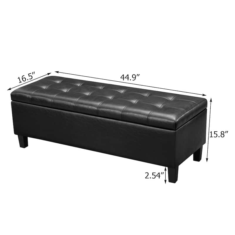 Adeco Faux Leather Storage Ottoman Bench for Living Room