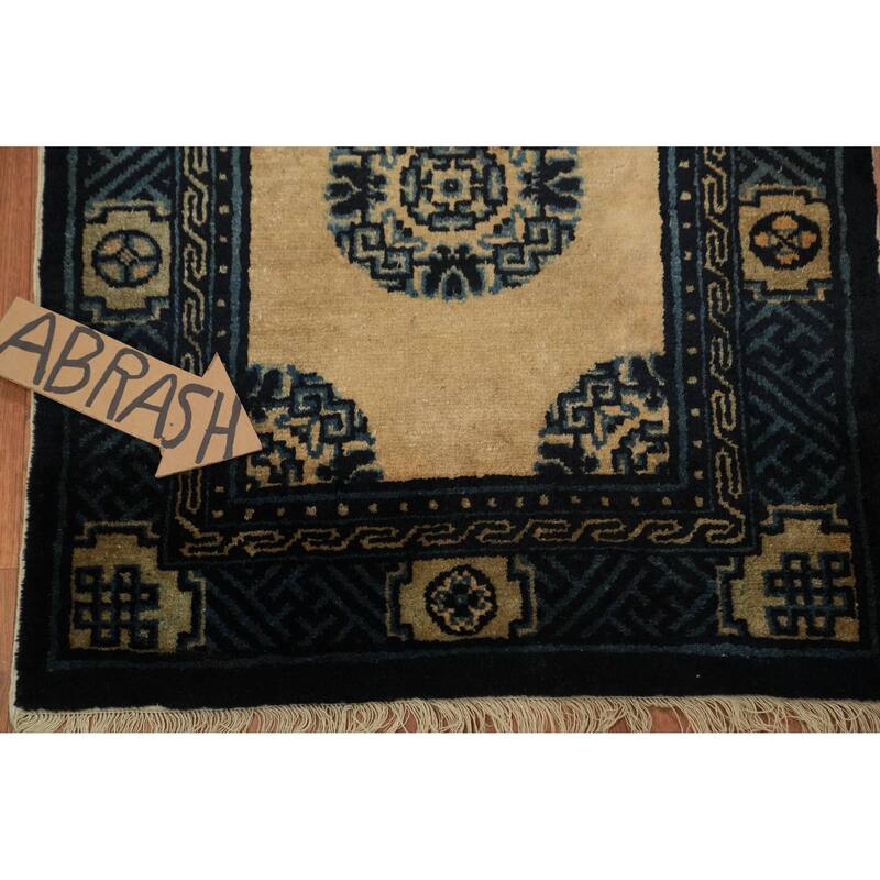 Hand Knotted Oriental 100% Wool Carpet Traditional Geometric Yellow & Gold Art Deco Area Rug - 4' 2'' X 2' 2''