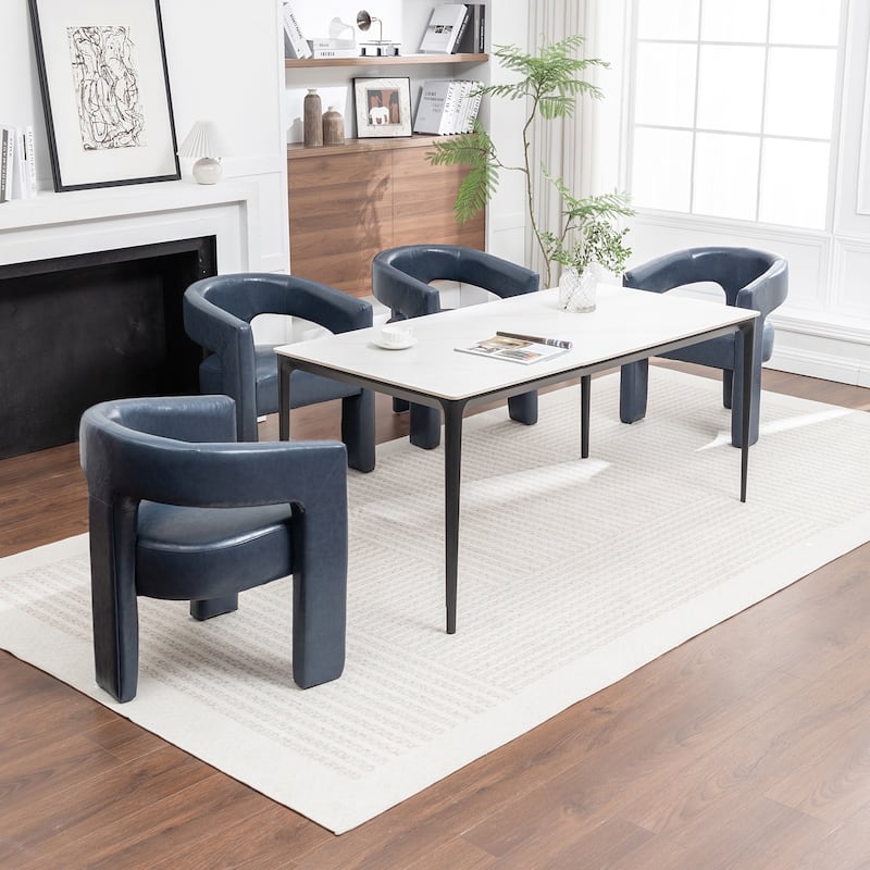 SEYNAR Modern Glam PU Leather Upholstered Dining Chair, Open-Back Accent Chair Set of 4