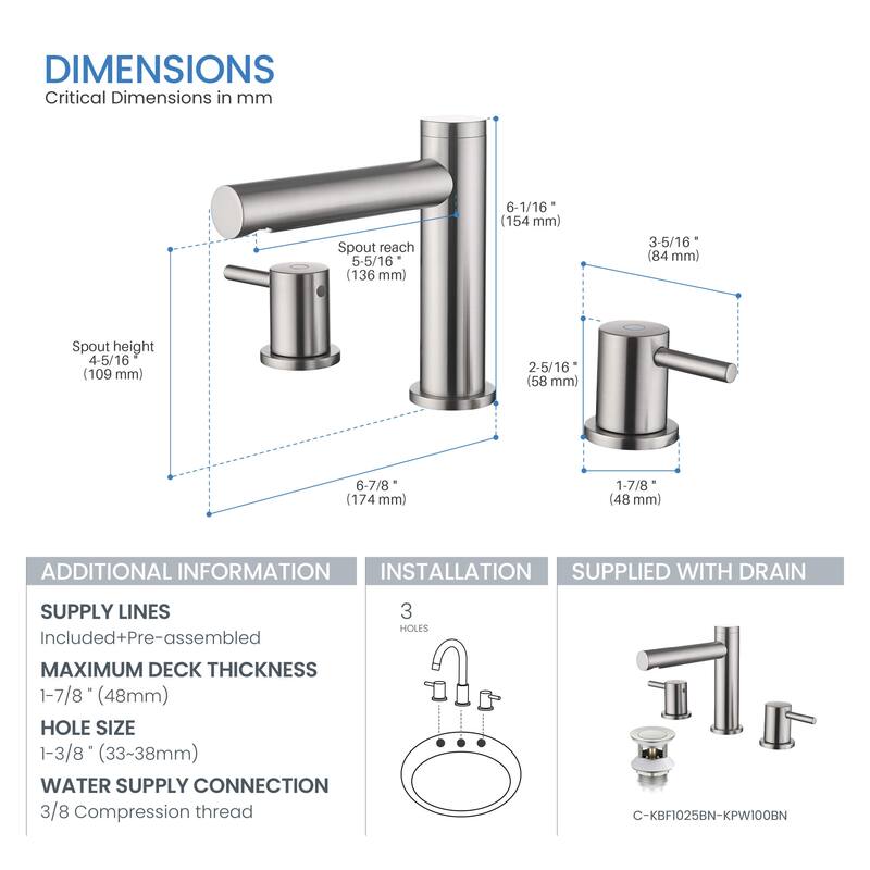 Circular 8" Bathroom Sink Widespread Faucet with Drain Assembly