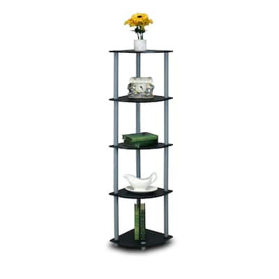 5 Tiers Wood Household Shelving Unit in Black/Grey (11.6 in. W x 57.7 in. H x 11.6 in. D)