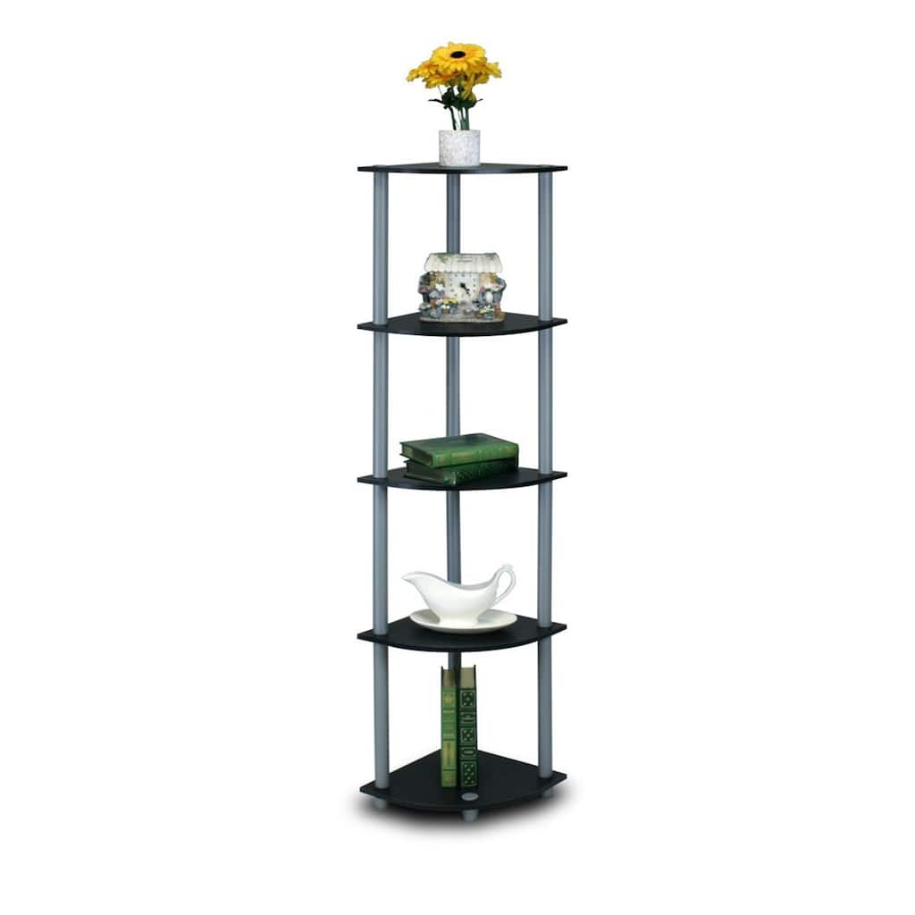 5 Tiers Wood Household Shelving Unit in Black/Grey (11.6 in. W x 57.7 in. H x 11.6 in. D)