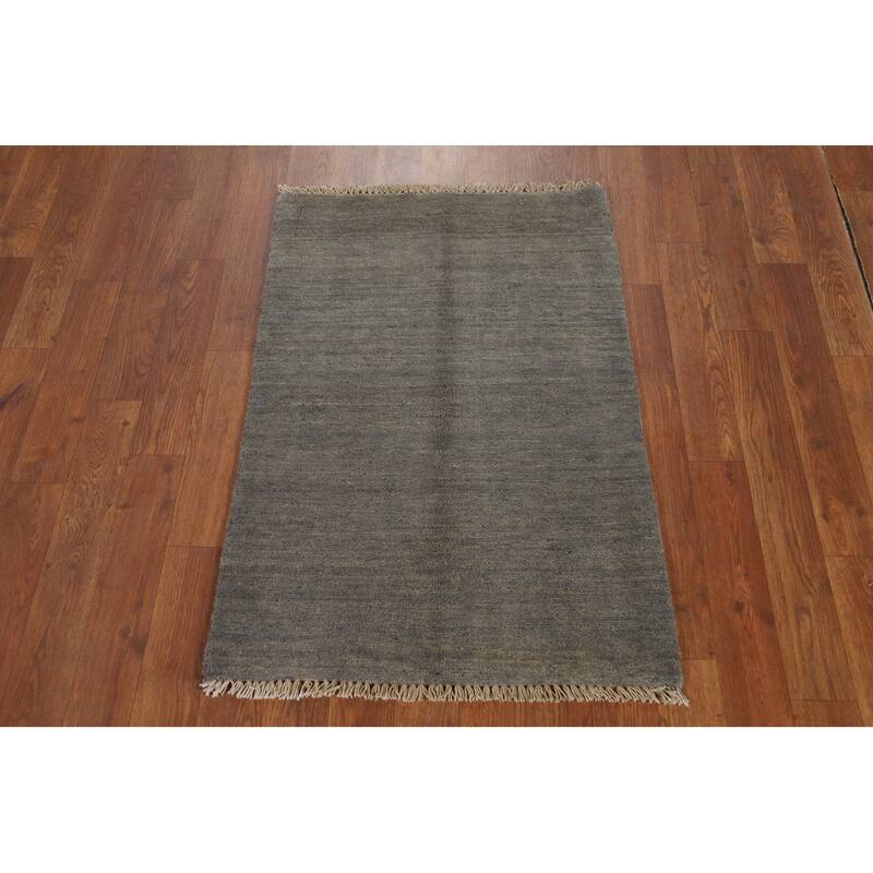Contemporary Gabbeh Oriental Foyer Rug Hand-Knotted Grey Wool Carpet - 2'0"x 3'0"