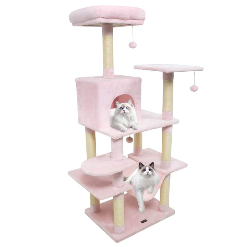 Costway 58” Tall Multi-level Cat Tree with Upholstered Perch & Cat - See Details