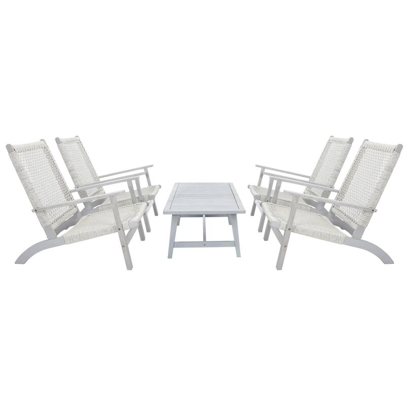 SAFAVIEH Outdoor Tuong 5-Piece Acacia Wood Coffee Set - 27Wx48Dx26H