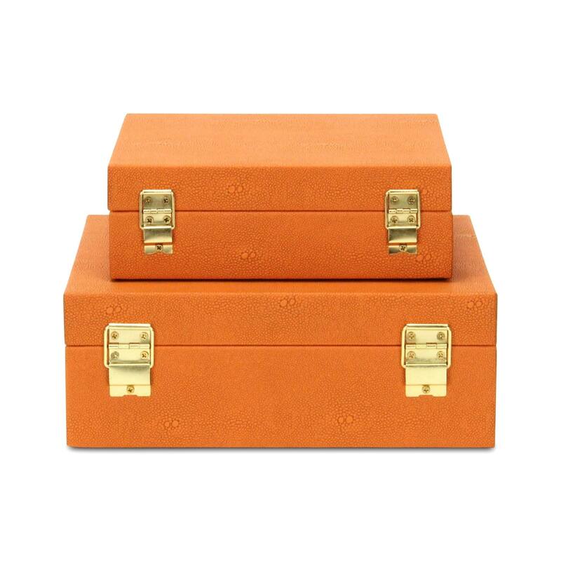 Faux Shagreen Storage Box Set - 10.5" - Orange - Set of 2